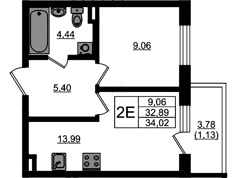 1-комнатная квартира 34.02 м², 1/4 эт., ЖК «Новая история»